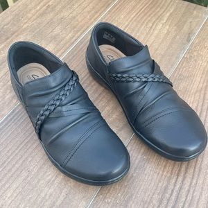 Clarks Collection Leather Slip-Ons - Cora Braid Black Leather 9.5W